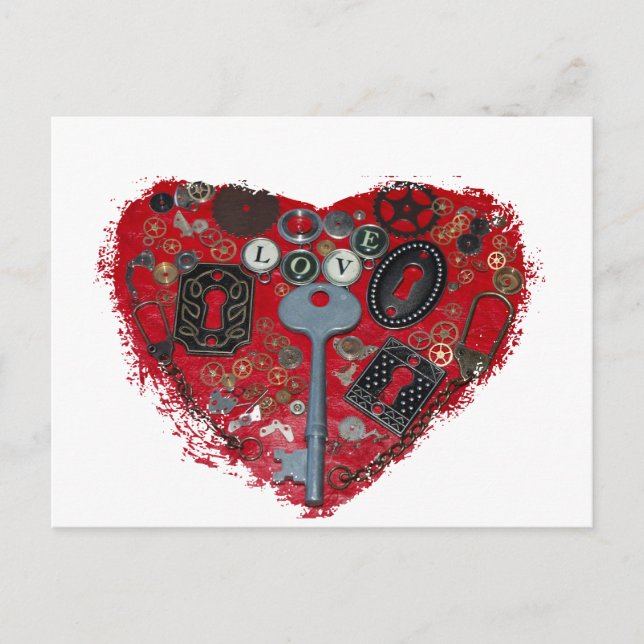 Carte Postale Steampunk Coeur Rouge (Devant)
