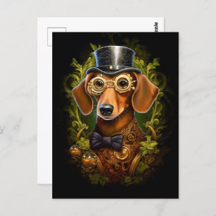 Carte Postale Steampunk Dachshund Chien Dans Le Chapeau Nom Pers