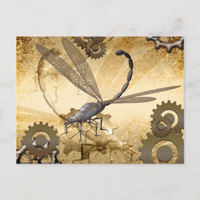 Carte Postale Steampunk, dragonflies de vapeur impressionnantes  (Devant)