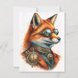 Carte Postale Steampunk Fox - Timekeeper Watercolor
