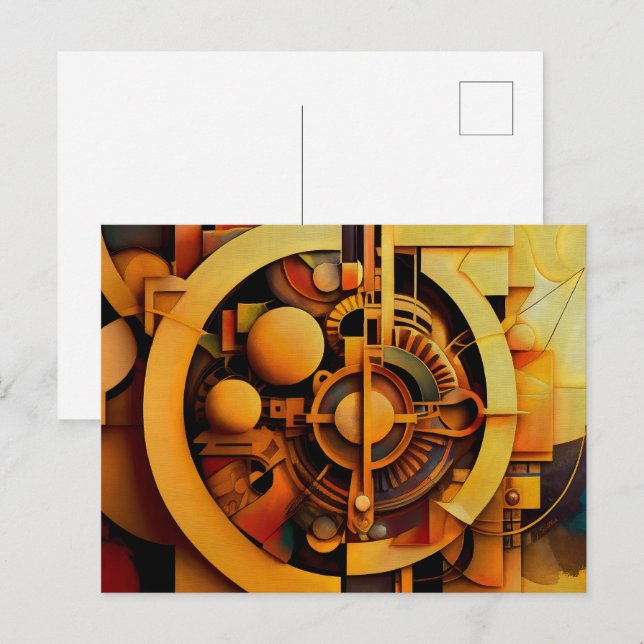 Carte Postale Steampunk Golden Mechanism Abstract (Devant / Derrière)