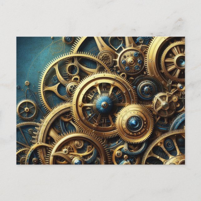 Carte Postale Steampunk Horkwork Or et Turquoise (Devant)