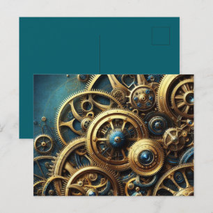 Carte Postale Steampunk Horkwork Or et Turquoise