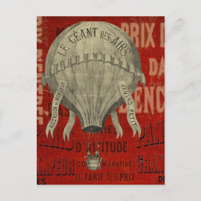 Carte Postale Steampunk Hot Air Ballon Ride Polices graphiques (Devant)