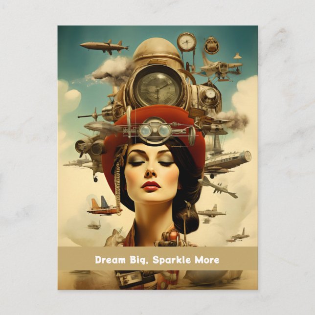Carte Postale Steampunk Lady Dream Big, Sparkle More (Devant)