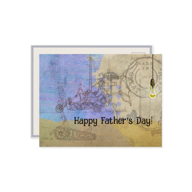 Carte Postale Steampunk Mécanique Edison Light Bulb Architect (Devant/Arrière en situation)