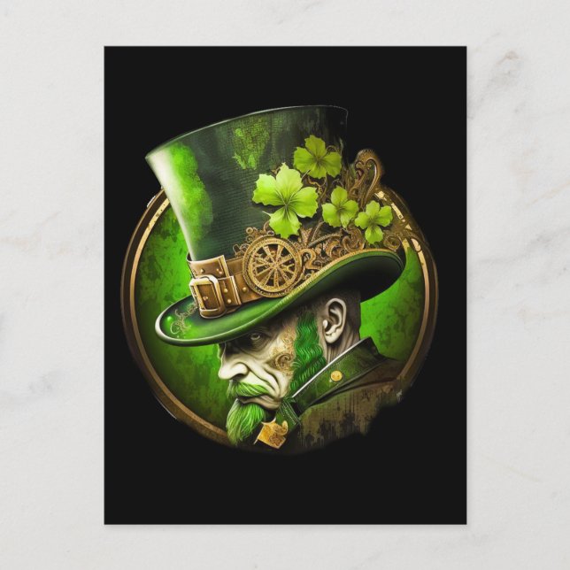 Carte Postale Steampunk Mécanique Haut Chapeau Saint-Patrick Hom (Devant)