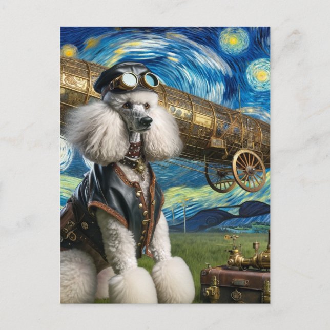 Carte Postale Steampunk Poodle Pilote Van Gogh (Devant)