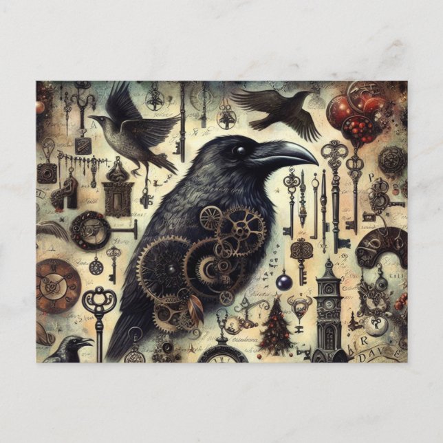 Carte Postale Steampunk Raven Poe Collage (Devant)