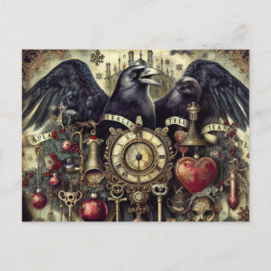 Carte Postale Steampunk Raven Poe Surreal Collage