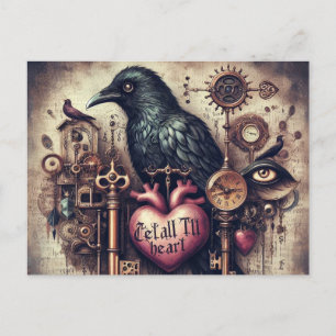 Carte Postale Steampunk Raven Tell Heart Collage