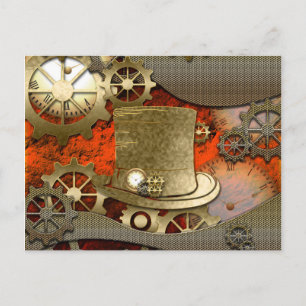 Carte Postale Steampunk sorcière casquette horloges et engrenage