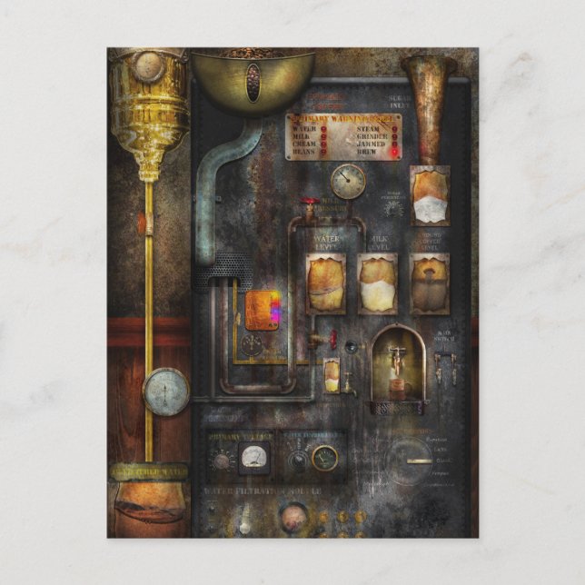 Carte Postale Steampunk - Tout ça pour une tasse de café (Devant)