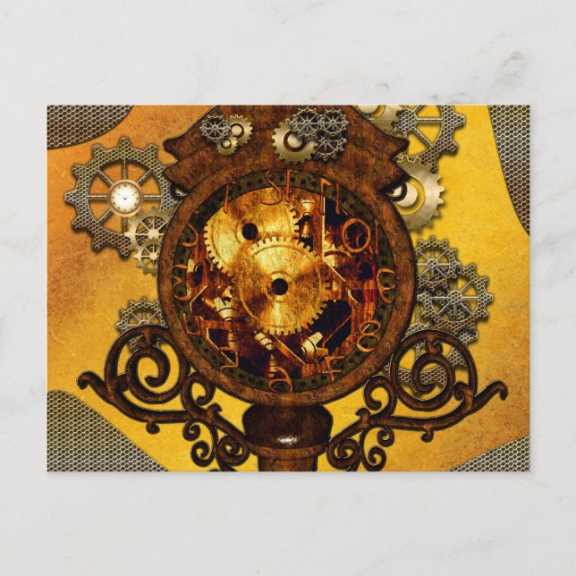 Carte Postale Steampunk, une horloge géniale (Devant)