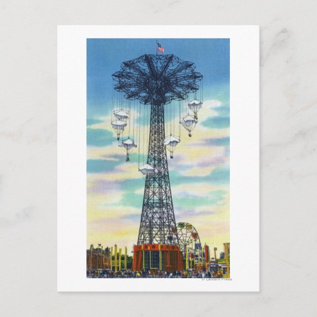 Carte Postale Steeplechase Park Parachute Jump Jump Heure de Jou (Devant)