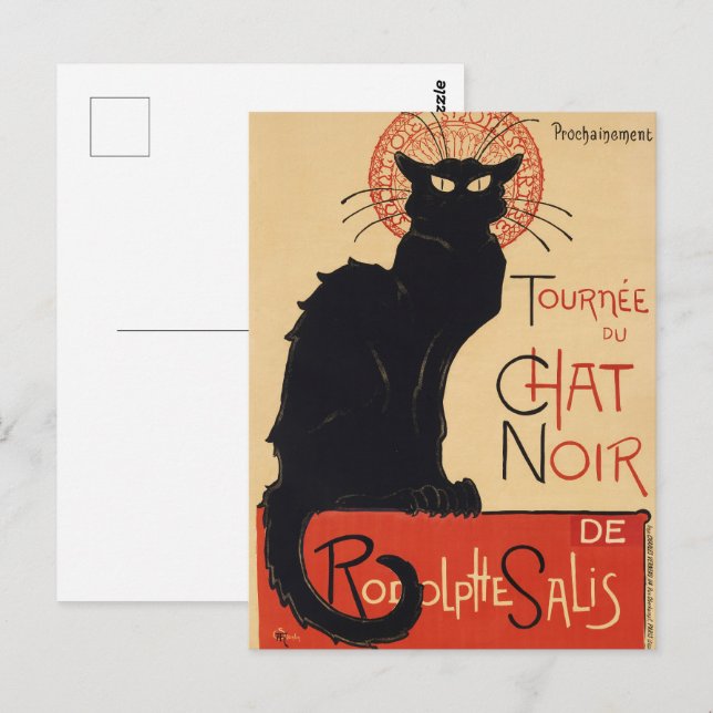 Carte Postale Steinlen Art nouveau Chat noir chic Impression vin (Devant / Derrière)