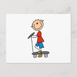 Carte Postale Stick Figure Boy on Scooter