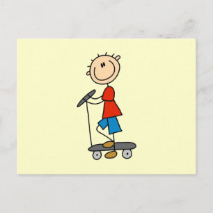 Carte Postale Stick Figure Boy sur Scooter