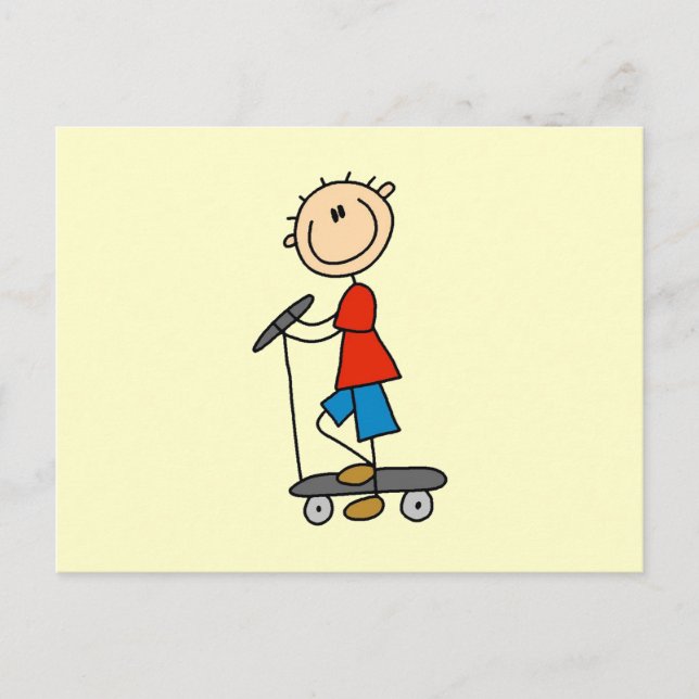 Carte Postale Stick Figure Boy sur Scooter (Devant)