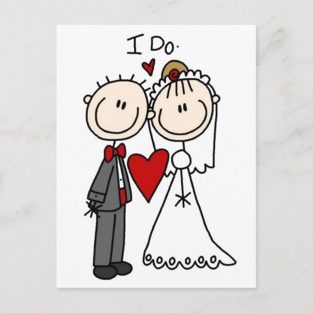 Carte Postale Stick Figure Bride & Groom Wedding Enregistrer la  (Devant)