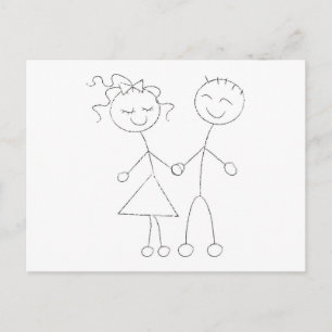Carte Postale Stick Figure garçon et fille