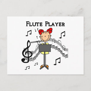 Carte Postale Stick Figure Girl Flute Player Tshirts et cadeaux