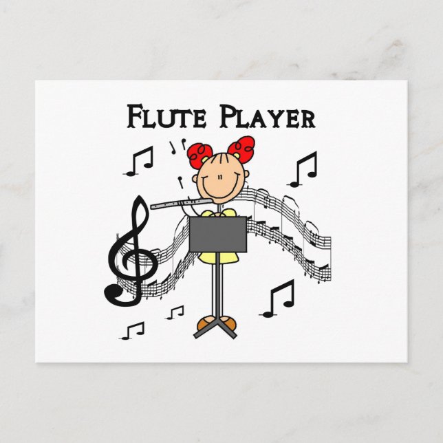 Carte Postale Stick Figure Girl Flute Player Tshirts et cadeaux (Devant)