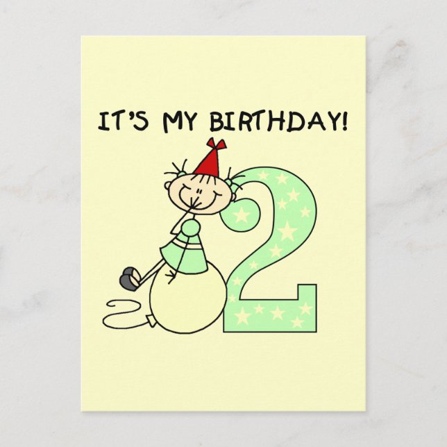 Carte Postale Stick Girl 2e Anniversaire Tshirts et cadeaux (Devant)