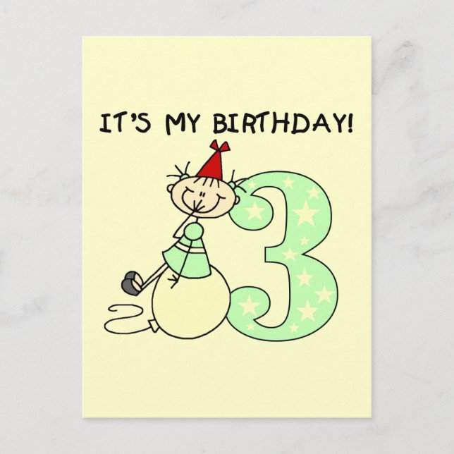 Carte Postale Stick Girl 3e Anniversaire Tshirts et cadeaux (Devant)