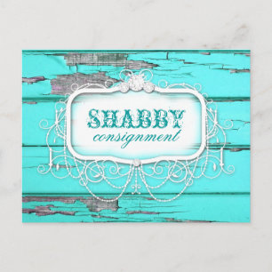 Carte Postale Sticker en bois Vintage Aqua GC Shabby