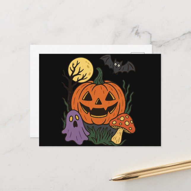 Carte Postale Sticker Halloween éffrayant (Devant/Arrière en situation)