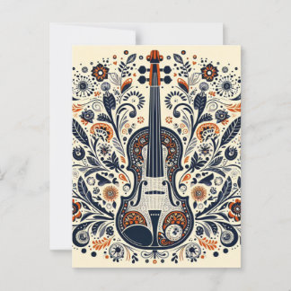 Carte Postale Sticker national pour violon avec art populaire