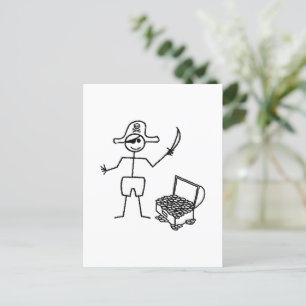 Carte Postale Stickman Pirate Avec Poitrine Au Trésor