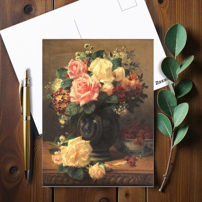 Carte Postale Still Life avec Roses et framboises, (Créateur téléchargé)