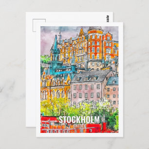 Carte Postale Stockholm Suède célèbre Travel Place Watercolor