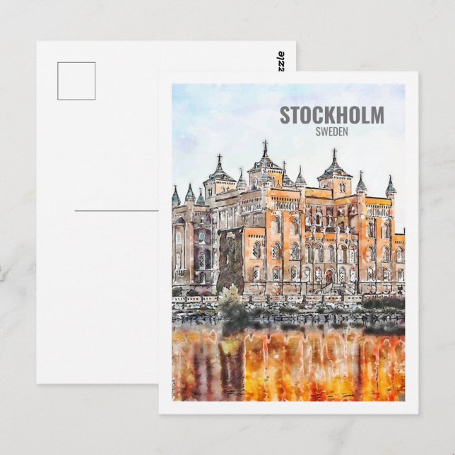 Carte Postale Stockholm Suède célèbre Travel Place Watercolor (Devant / Derrière)