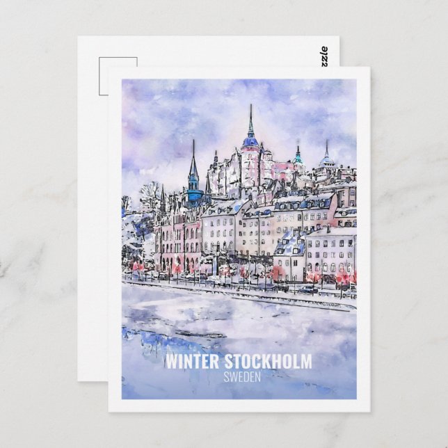 Carte Postale Stockholm Suède Fameux Sketch Aquarelle Voyage (Devant / Derrière)