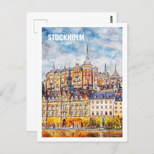 Carte Postale Stockholm Suède Fameux Sketch Aquarelle Voyage
