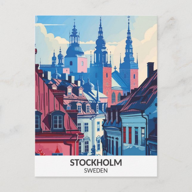 Carte Postale Stockholm Suède Retro Voyage d'oeuvres d'art (Devant)