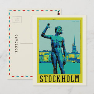 Carte Postale Stockholm Suède, Statue au quai Postcar