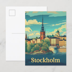 Carte Postale Stockholm Suède Vintage Retro Voyage Illustration