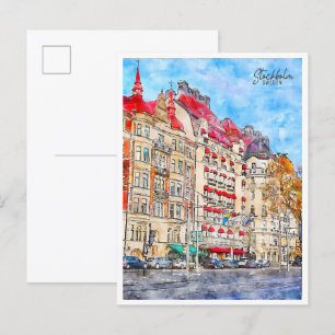 Carte Postale Stockholm Suède vintage voyage aquarelle
