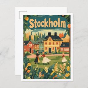 Carte Postale Stockholm Suède Vintage voyage d'art Illustration