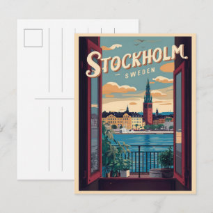 Carte Postale Stockholm Suède voyage balcon vintage vue cadeaux
