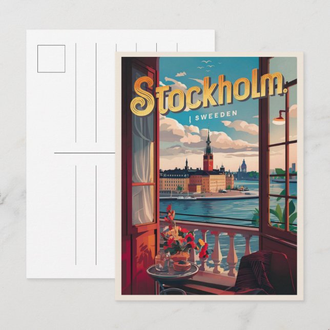 Carte Postale stockholm suède voyage balcon vintage vue cadeaux (Devant / Derrière)