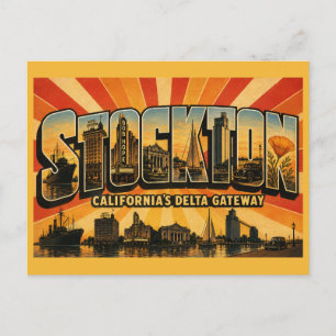 Carte Postale Stockton Californie Delta Gateway Voyage Rétro 