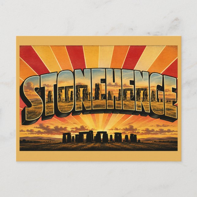 Carte Postale Stonehenge Angleterre Art de Voyage Rétro (Devant)