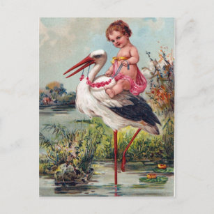 Cartes Postales Bebe Vintage Cigogne Originales Zazzle Fr