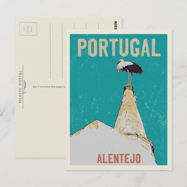 Carte Postale Stork in Alentejo Portugal illustration (Devant / Derrière)
