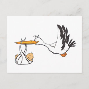 Carte Postale Stork with Baby - Cadeau pour les parents à être